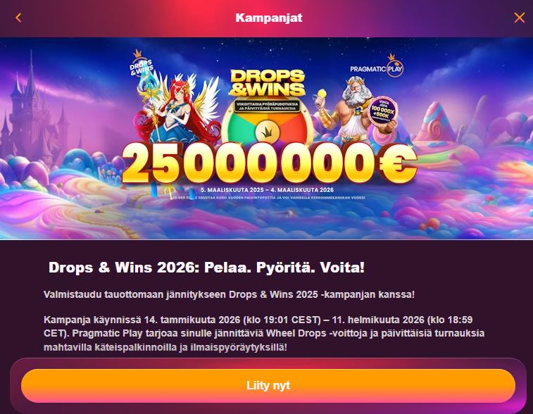 Osallistu Drops and Wins kampanjaan voittaaksesi käteispalkintoja