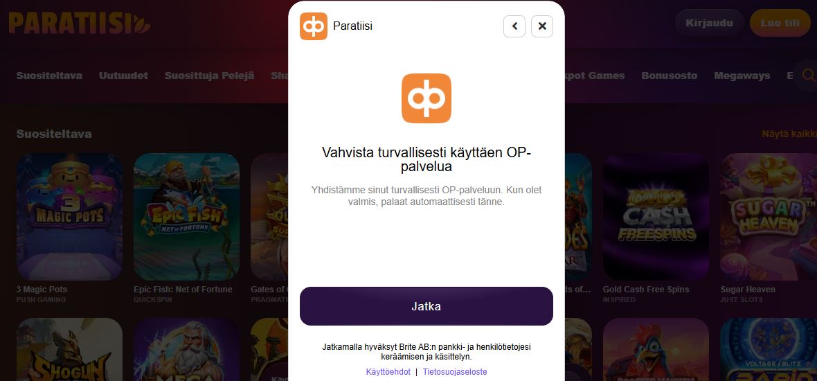 Vahvista henkilöllisyytesi turvallisesti OP-pankin kautta Paratiisissa