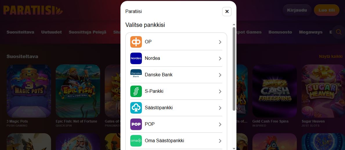 Valitse suomalainen pankkisi nopeaan talletukseen kasinolla